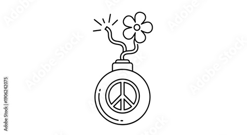 Peace symbol bomb with exploding flower and sparks anti war concept vector illustration representing conflict resolution