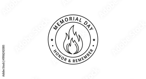 Memorial Day honor and remembrance emblem with burning flame icon, celebrating sacrifices