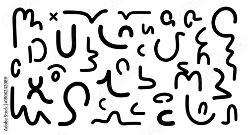 Abstract organic shapes and lines in a minimalist black and white doodle pattern evoking creativity and modern artistic