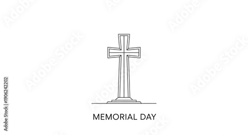 Minimalist line drawing of a grave cross symbol for Memorial Day tribute and remembrance