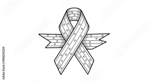 Patriotic awareness ribbon icon design in black and white style for national holidays and support