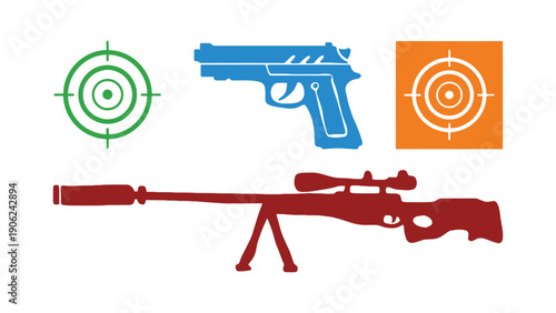 Gun vector icons with targets for shooting sports and games