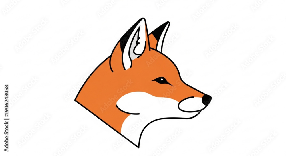 Fototapeta premium Orange fox head illustration with white muzzle and black nose on white background