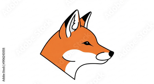 Orange fox head illustration with white muzzle and black nose on white background
