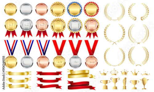  金銀銅のメダルバラエティ　アワード素材セット 首掛け　勲章　月桂冠