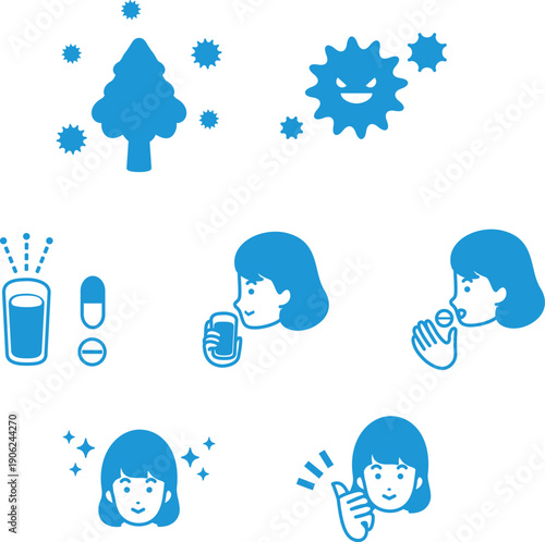 Illustration of Person Suffering from Hay Fever. Symptoms of Sneezing, Runny Nose, and Allergies