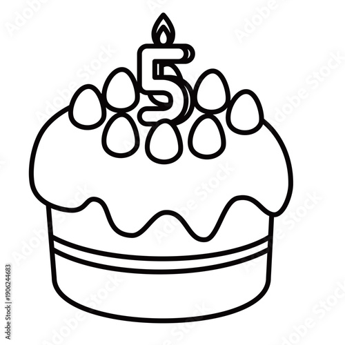数字の5が立った可愛いデコレーションケーキのイラスト