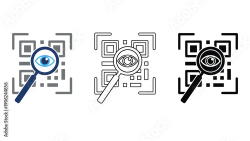QR code scanning icons with magnifying glasses and eyes for security