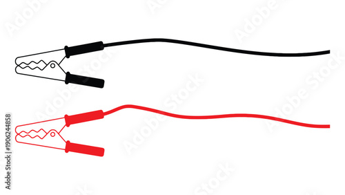 Two alligator clip wires, one black and one red, on a white background.