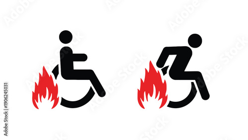 Two wheelchair symbols on fire in white background
