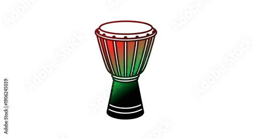 Vibrant djembe drum illustration with rich red and green colors symbolizing rhythmic musical