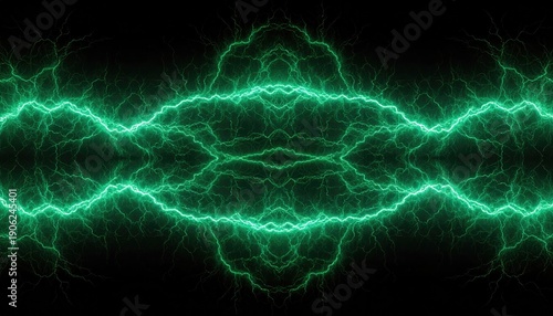 Abstract digital art of green lightning against a black backdrop, showcasing nature's electrifying power.
