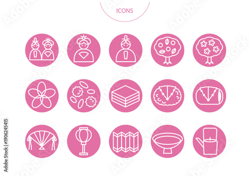 ひな祭り　アイコン ピクトグラム　ベクター イラスト　セット