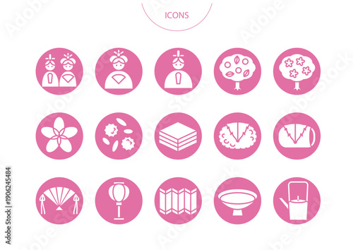 ひな祭り　アイコン ピクトグラム　ベクター イラスト　セット