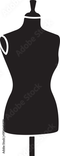 Fashion dress form, mannequin torso, black silhouette, vector illustration, clothing display