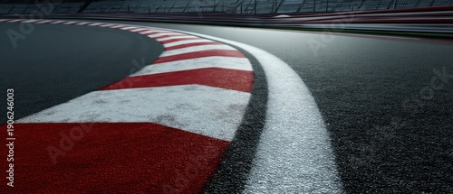 Racing track curve with asphalt and markings