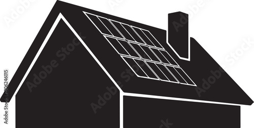 Modern minimalist house with solar panels on roof isolated on white background