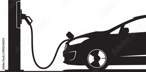 Minimalist electric car charging station vector illustration isolated on white background