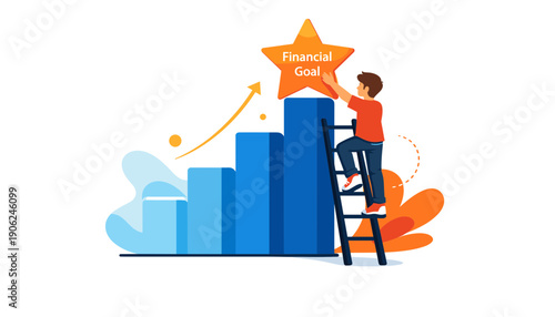 Man Climbing Ladder to Reach Star.