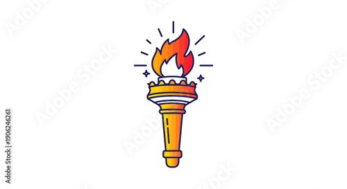Vibrant vector illustration of a shining golden torch with a bright burning flame icon symbolizing