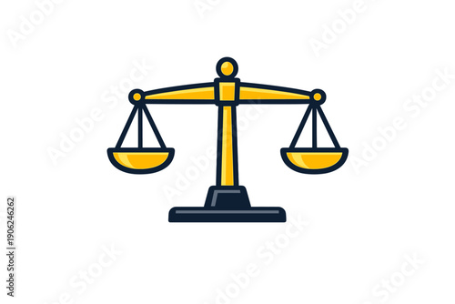 Golden scales of justice and balance icon in flat design