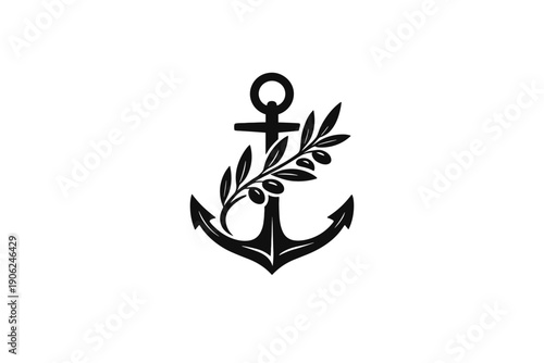 Nautical anchor with a symbolic olive branch illustration