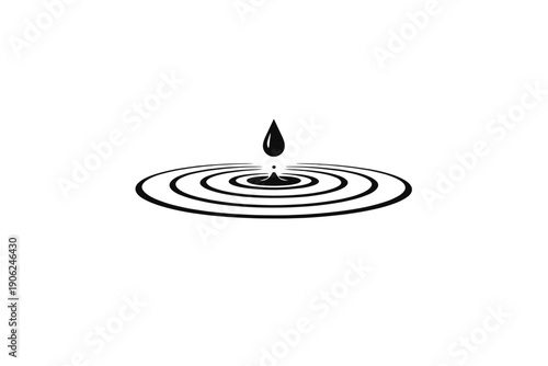 Single black water drop creating concentric ripples on surface