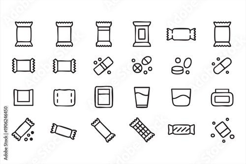 Healthcare drug packaging outline set