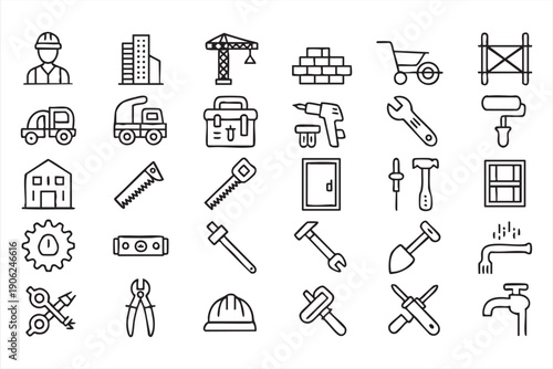 Industrial maintenance and hardware line art pack