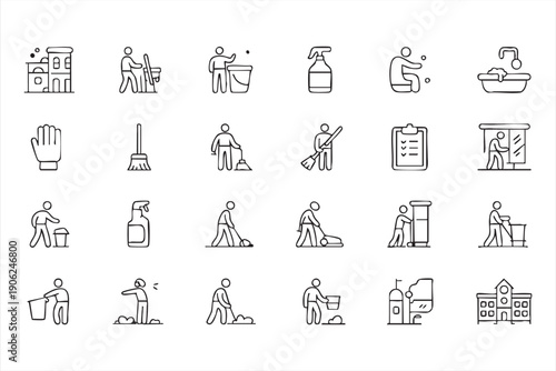 Professional cleaning worker outline collection
