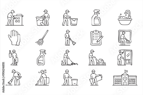 Janitorial service and facility maintenance icon pack