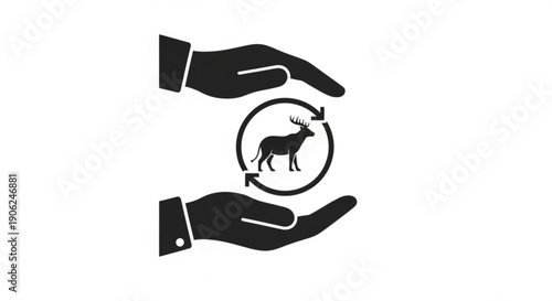 Hands cradling sustainable wildlife conservation concept with deer