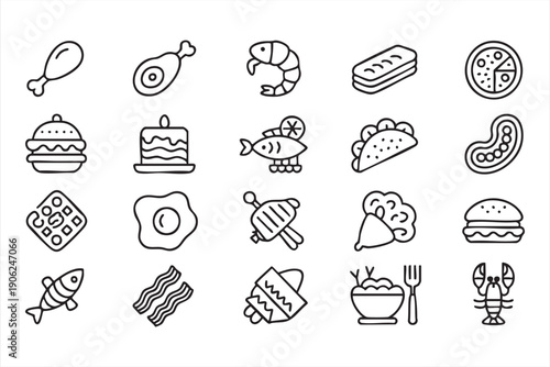 Fast food and healthy diet line art set