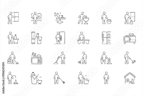 Home cleaning routine outline symbols