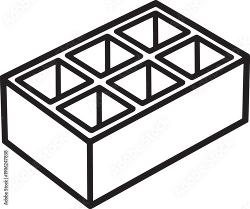 Isometric building block illustration showing hollow rectangular structure for construction use