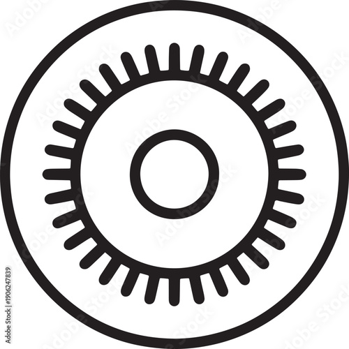 Industrial gear wheel icon with circular design and internal teeth for mechanical engineering