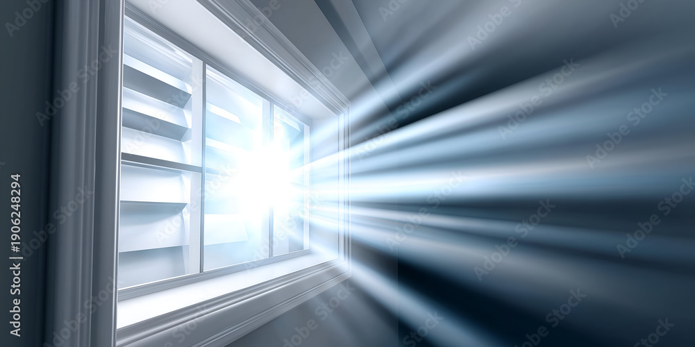 Obraz premium A bright ray of light streaming through a window, creating a serene and peaceful atmosphere in an indoor space.