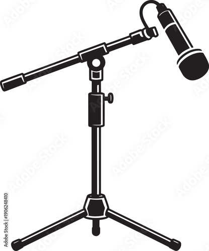 Professional studio microphone on tripod stand isolated vector illustration in minimalist style