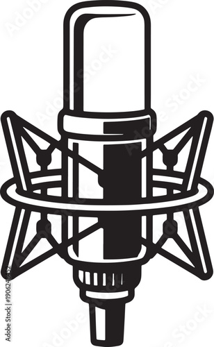 Professional studio microphone with shock mount isolated on transparent background for audio recording