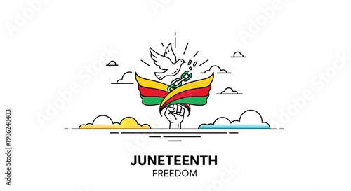 Juneteenth Freedom Day celebration illustration with dove breaking chains and raised fist