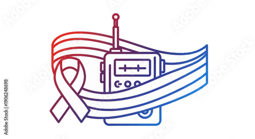 Gradient line art illustration of a communication device wrapped with an awareness ribbon design