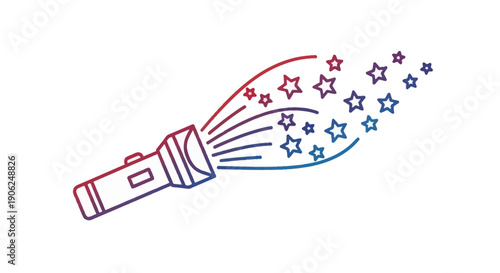 Vibrant flashlight illustration casting a beam of glowing stars in a dynamic gradient color scheme