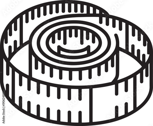 Tape measure icon in outline style vector illustration for sewing tailoring and diy projects