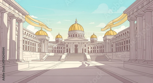 Grand government building with golden domes and columns symmetrical architecture government institution official building parliament