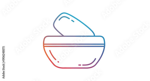 Stylized gradient line art icon depicting a minimalistic bowl with a resting lid or small
