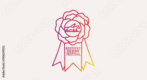 Vibrant gradient line art illustration of the Kentucky Derby Festival rosette icon with a horse