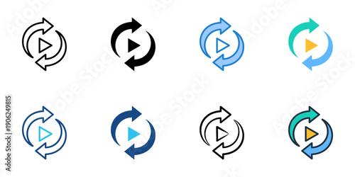 Loop icons set multiple style collection. Editable stroke 
