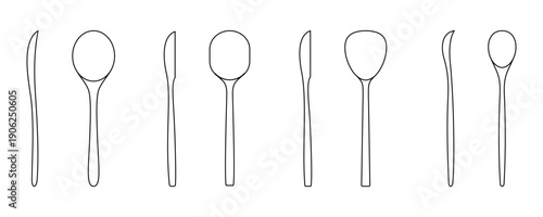 Collection set of wooden kitchenware tablespoon various vector shapes, Outline vector illustrations isolated on white background Shapes for laser cutting and anymore