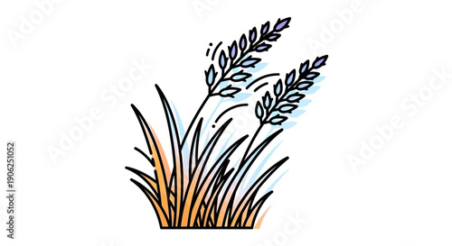 Delightful hand-drawn illustration of swaying wheat and grass with a touch of watercolor art style