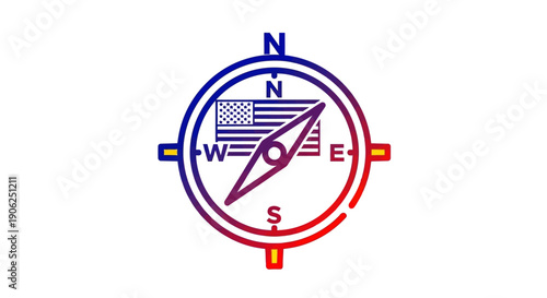 Patriotic compass with US flag design navigating direction and freedom symbol